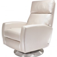 The Ella Comfort Recliner has a simple and straight arm, making it ideal for modern and contemporary environments.  Shown with a stainless steel swivel base.